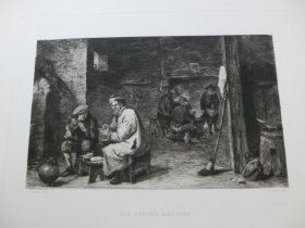 【百元包邮】《两个吸烟者》（Die Beiden Raucher）1890年 蚀刻版画  纸张尺寸约37.5×27.8厘米  出自17世纪著名佛兰德斯巴洛克画家，大卫·特尼尔斯（David Teniers，1610-1690）的油画作品 -- 雕刻师：P.HALM   奥地利维也纳艺术画廊出版