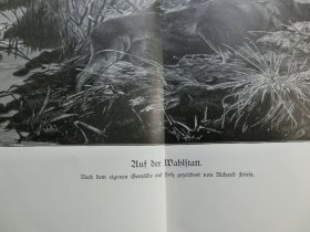 【百元包邮】《13世纪蒙古西征的最西端-- 沃尔斯塔特沼泽，波兰（角鹿的乐园）》（auf der wahlstatt）1892年，木口木刻版画， 纸张尺寸约56×41厘米。出自19世纪德国动物和风景画家，理查德弗里斯,Richard Friese（1886–1935）的原创木刻作品