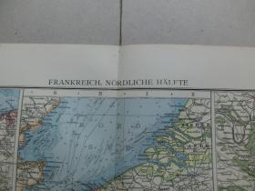 【百元包邮】1896年 德国制作 老地图   法国（ÜBERSICHTSKARTE VON FRANKREICH）；法国北部地区 （FRANKREICH NÖRDLICH HÄLFTE）