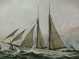 【百元包邮】《德国皇后陛下的“Iduna”号帆船》（"Iduna" Schooneryacht Ihrer Majestat der Deutschen Kaiserin） 1902年，平版印刷画，纸张尺寸约41×28厘米。