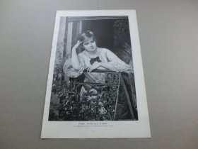 【百元包邮】《忧伤的少女》（Verlassen）1884年，木刻版画， 纸张尺寸约41×28厘米。出自19世纪法国画家，朱尔斯·埃米尔·圣廷（Jules Emile Saintin，1829-1894）绘画作品。