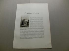 【百元包邮】19世纪德国著名版画家，威廉·昂格尔（1837-1932）资料16页 制作过大量精美版画 有蚀刻版画插图 纸张尺寸约38×28厘米 （货号DGK2004）