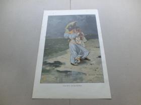 【百元包邮】1897年，套色木刻版画《诗意风景画：生命中最美好的时刻》（Das letzte Streichholz），纸张尺寸约41×28厘米。出自德国画家Carl Hermann Kuechler（1866–1903）的原创木刻作品