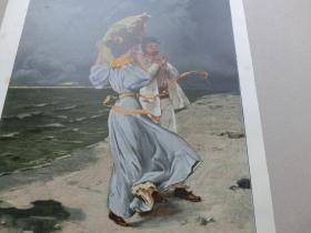 【百元包邮】1897年，套色木刻版画《诗意风景画：生命中最美好的时刻》（Das letzte Streichholz），纸张尺寸约41×28厘米。出自德国画家Carl Hermann Kuechler（1866–1903）的原创木刻作品