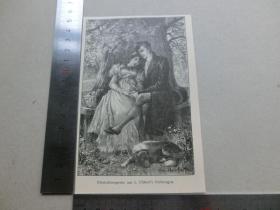【百元包邮】1893年，小幅木刻版画《情侣》(Illustrationsprobe aus L. Uhland`s Dichtungen）