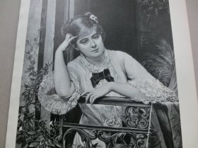 【百元包邮】《忧伤的少女》（Verlassen）1884年，木刻版画， 纸张尺寸约41×28厘米。出自19世纪法国画家，朱尔斯·埃米尔·圣廷（Jules Emile Saintin，1829-1894）绘画作品。