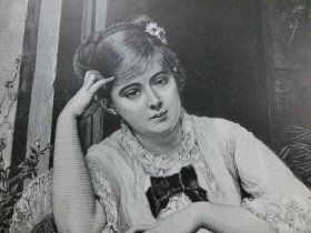【百元包邮】《忧伤的少女》（Verlassen）1884年，木刻版画， 纸张尺寸约41×28厘米。出自19世纪法国画家，朱尔斯·埃米尔·圣廷（Jules Emile Saintin，1829-1894）绘画作品。
