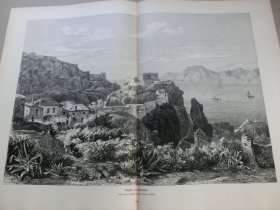 【百元包邮】《直布罗陀岩石（海格力斯之柱）与直布罗陀要塞》（Ansicht von Gibraltar） 1883年，大幅木刻版画， 纸张尺寸约56×41厘米。出自19世纪著名德国风景画家路德维希·海因里希·西奥多·古尔利特（Ludwig Heinrich Theodor Gurlitt1812-1897）原创木刻作品 ，直布罗陀位于伊比利亚半岛南端。直布罗陀海峡东端北岸，扼大西洋和地中海交通咽喉