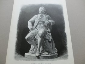 【百元包邮】《18世纪德国启蒙时期的著名剧作家.莱辛雕像》（Fritz Schapers Lessing Statue für Hamburg）1881年，木刻版画， 纸张尺寸约41×28厘米。出自德国雕塑家弗里茨·沙佩尔（ Fritz Schaper,1841-1919）雕塑作品，德国作家戈特霍尔德以法莲莱辛Gotthold Ephraim Lessing,1729-1781