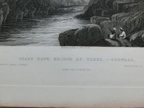 【百元包邮】 《印度北方邦一处绳索桥》（GRASS ROPE BRIDGE AT TEREE）  1840年代  钢版画   纸张尺寸约27 × 20.7厘米