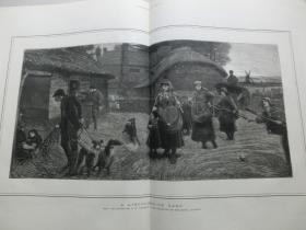 【百元包邮】1876年 大幅木刻版画 《林肯郡帮派》（A LINCOLNSHIRE GANG） 纸张尺寸约55×39.5厘米