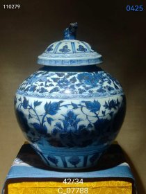 651_全美品元代顶级青花瓷缠枝莲花卉牡丹罐，器型周正、釉水饱满、放大气泡明显！