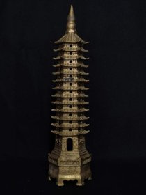 134_民国时期，黄铜文昌佛塔一对，包存完整，精美漂亮，完好无损，全品  重量640克