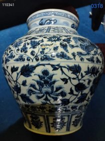 933_全美品元代顶级青花瓷缠枝莲花卉牡丹罐，器型周正、釉水油润饱满、放大气泡明显！C_028,尺寸36/36