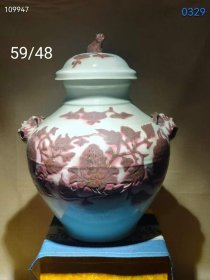 613_全美品顶级精品元代釉里红缠枝莲花卉牡丹罐，器型周正发色非常不错，喜欢可微联！