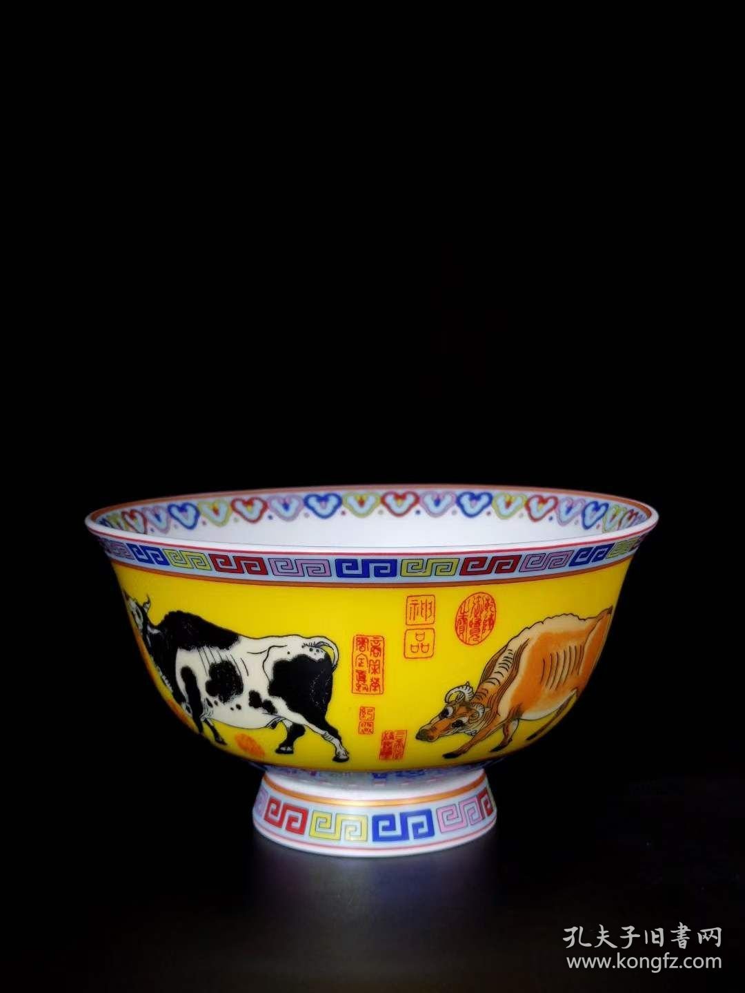 98_清乾隆珐琅彩五牛图碗