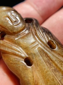 宋元 和田玉籽料 白玉受沁 胡人立像 把件 摆件