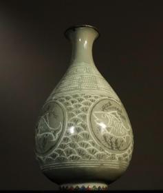 高丽瓷·包银烤蓝·玉壶春瓶