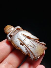 宋元 和田玉籽料 白玉受沁 胡人立像 把件 摆件