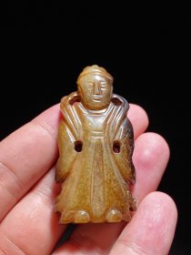 宋元 和田玉籽料 白玉受沁 胡人立像 把件 摆件