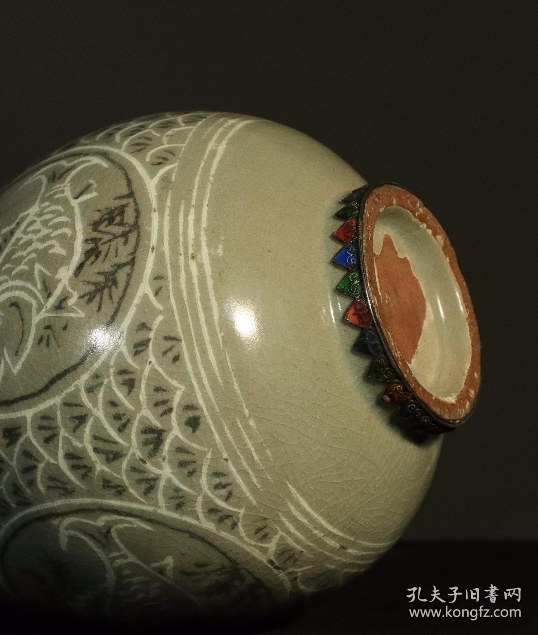 高丽瓷·包银烤蓝·玉壶春瓶