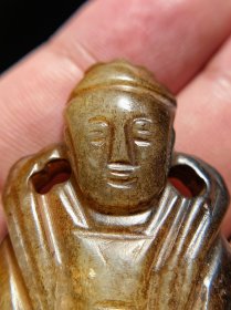 宋元 和田玉籽料 白玉受沁 胡人立像 把件 摆件