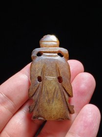 宋元 和田玉籽料 白玉受沁 胡人立像 把件 摆件