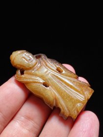 宋元 和田玉籽料 白玉受沁 胡人立像 把件 摆件