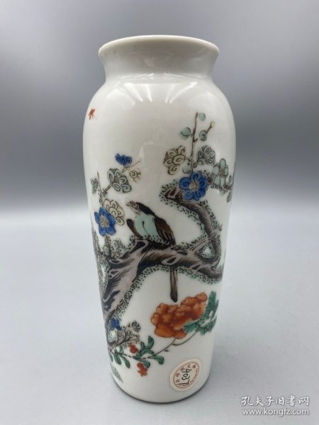 清康熙 五彩花鸟纹鸡腿瓶。尺寸:高19cm，口径6.3cm，底径6.5cm。