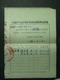 共青团大宁县委组织部的接收新团员通知书6张 1977年4张1978年2张（55555)