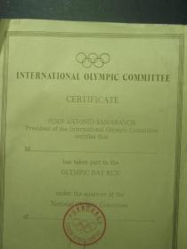 INTERNATIONAL OLYMPIC COMMITTEE CERTIFICATE JUAN ANTONIO SAMARANCH（55524)