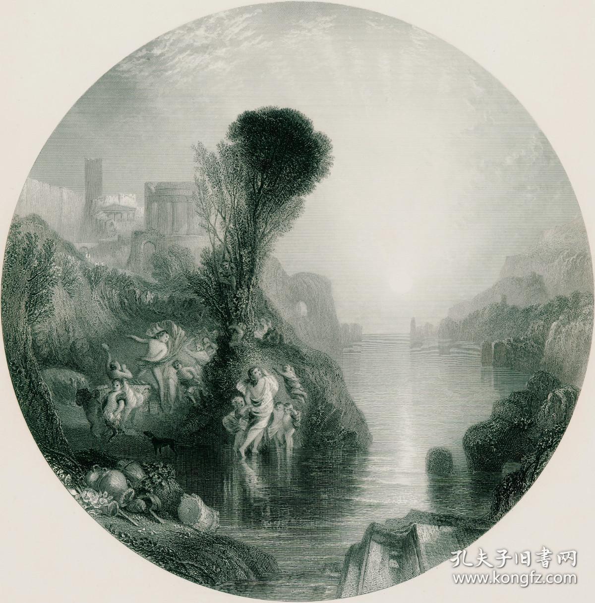 1870年代豪华版钢版画（大幅中国裱贴）威廉·特纳作品《巴尔克斯和阿里阿德涅》45×31厘米