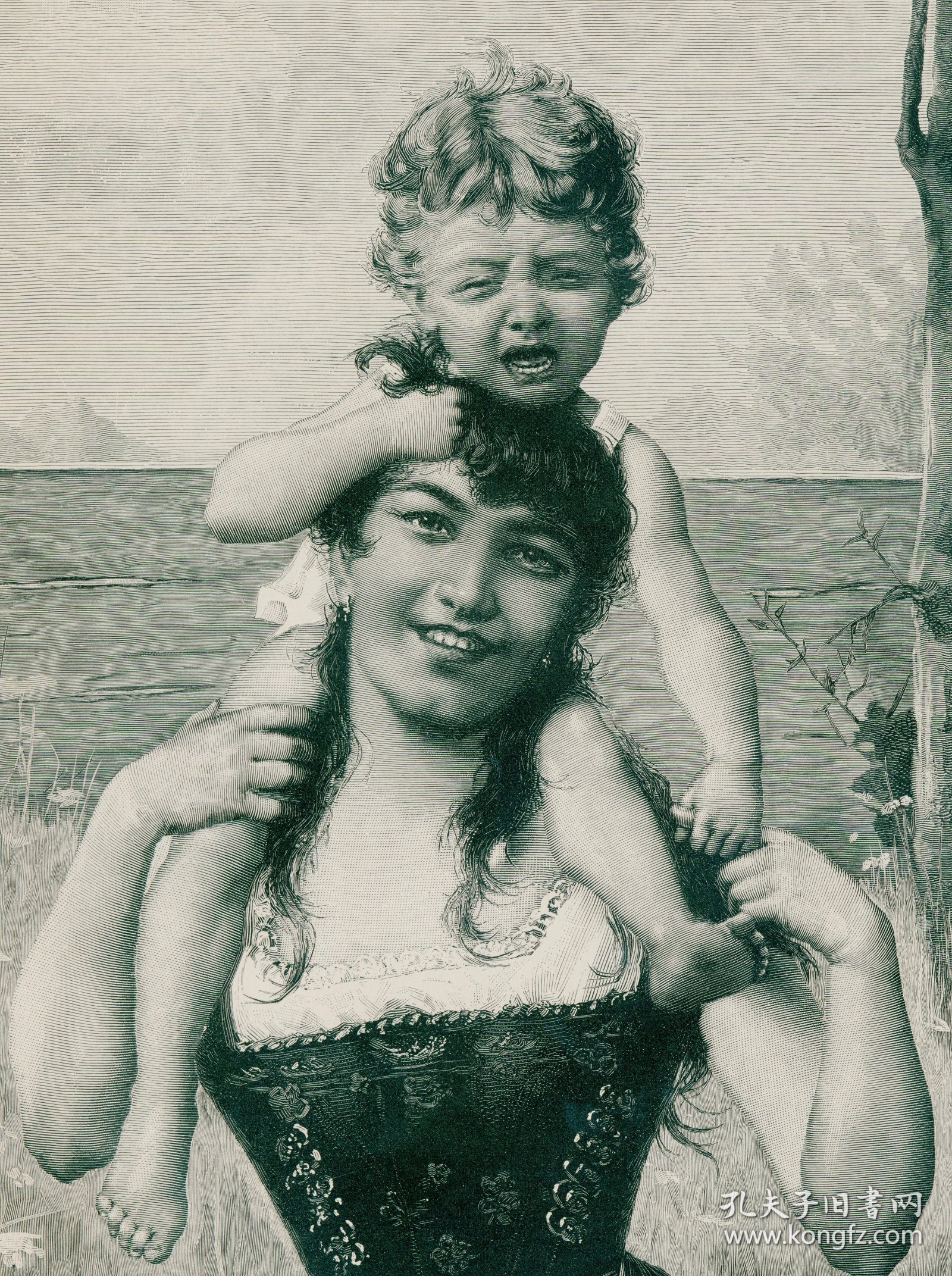 1892年木口木刻版画《哄孩子》40.5×27.5厘米（39）
