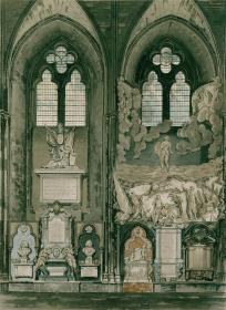 1812年手工上色飞尘铜版画《西敏寺南廊第二、三窗》（32.7×26厘米）