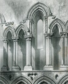 1848年钢版画《戈丁汉姆修道院教堂唱诗台》28×21厘米（A-36）
