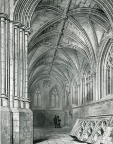 1848年钢版画《圣莫南斯教堂内景》28×21厘米（D-17）