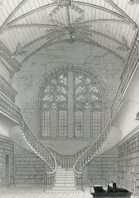 1848年钢版画《阿伯丁国王学院图书馆》28×21厘米（A-08）