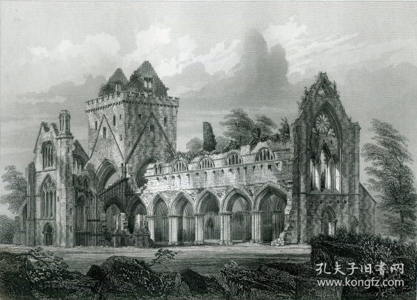 1848年钢版画《邓弗里斯的新修道院》28×21厘米（D-19）