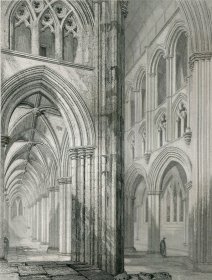 1848年钢版画《格拉斯哥大教堂正厅和南廊》28×21厘米（C-03）