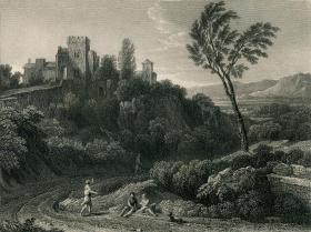 1840年钢版画《拉里西亚景色》 27×20厘米