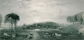 1870年代豪华版钢版画（大幅中国裱贴）威廉·特纳作品《佩特沃斯公园》45×31厘米