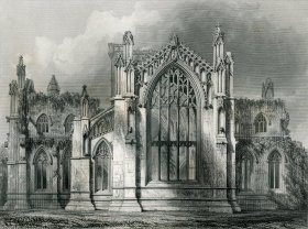 1848年钢版画《梅尔罗斯修道院东面》28×21厘米（D-07）
