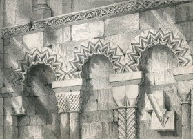 1848年钢版画《邓弗姆林修道院正厅拱廊细部》28×21厘米（B-16）