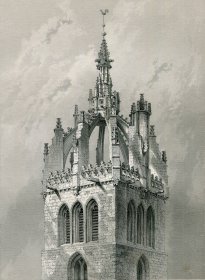 1848年钢版画《爱丁堡圣伊莱斯大教堂的钟塔》28×21厘米（B-24）
