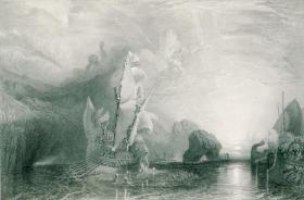 1870年代豪华版钢版画（大幅中国裱贴）威廉·特纳作品《尤利西斯嘲笑波吕斐摩斯》45×31厘米