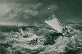 1870年代豪华版钢版画（大幅中国裱贴）威廉·特纳作品《海难》45×31厘米