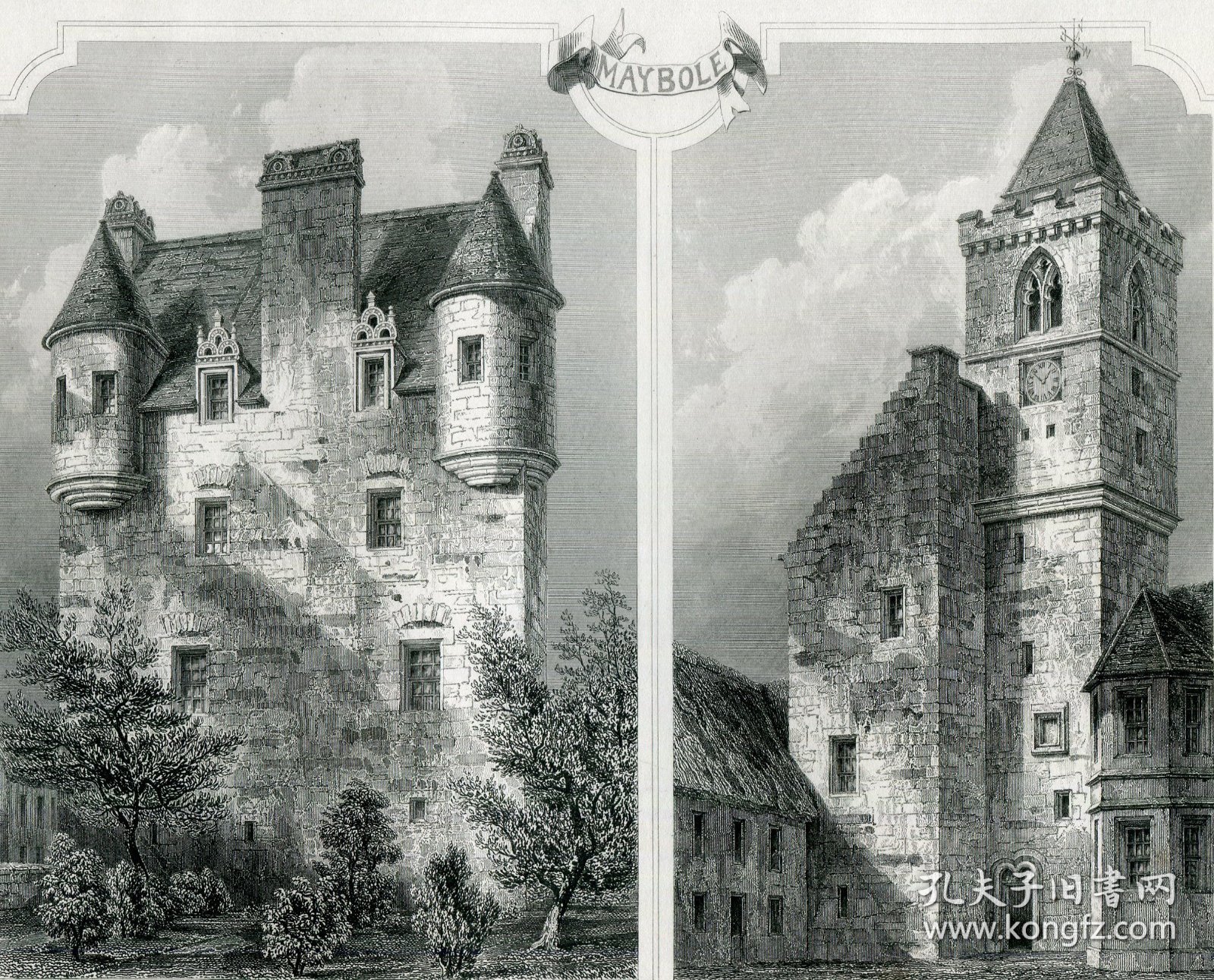 1848年钢版画《梅博尔塔两景》28×21厘米（D-04）