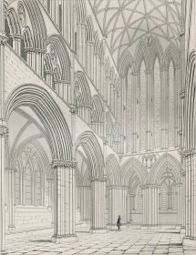 1848年钢版画《格拉斯哥大教堂唱诗堂》28×21厘米（C-05）