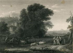 1840年钢版画《田园风景》 27×20厘米