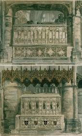 1812年手工上色飞尘铜版画《西敏寺的查理二世墓和爱德华三世墓》（32.7×26厘米）